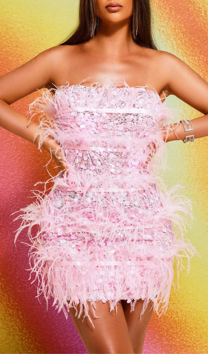 STRAPLESS SEQUINS SHINY GLITTER DRESS IN PINK Sequins Dress styleofcb 