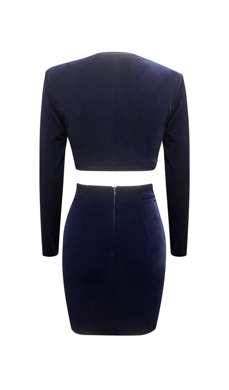 VELVET METAL BUCKLE SEXY TWO PIECES SUIT IN NAVY styleofcb 