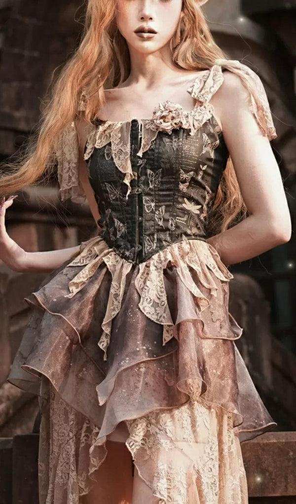 RETRO LEAVES FISHBONE GOTHIC CORSET TOP sis label 