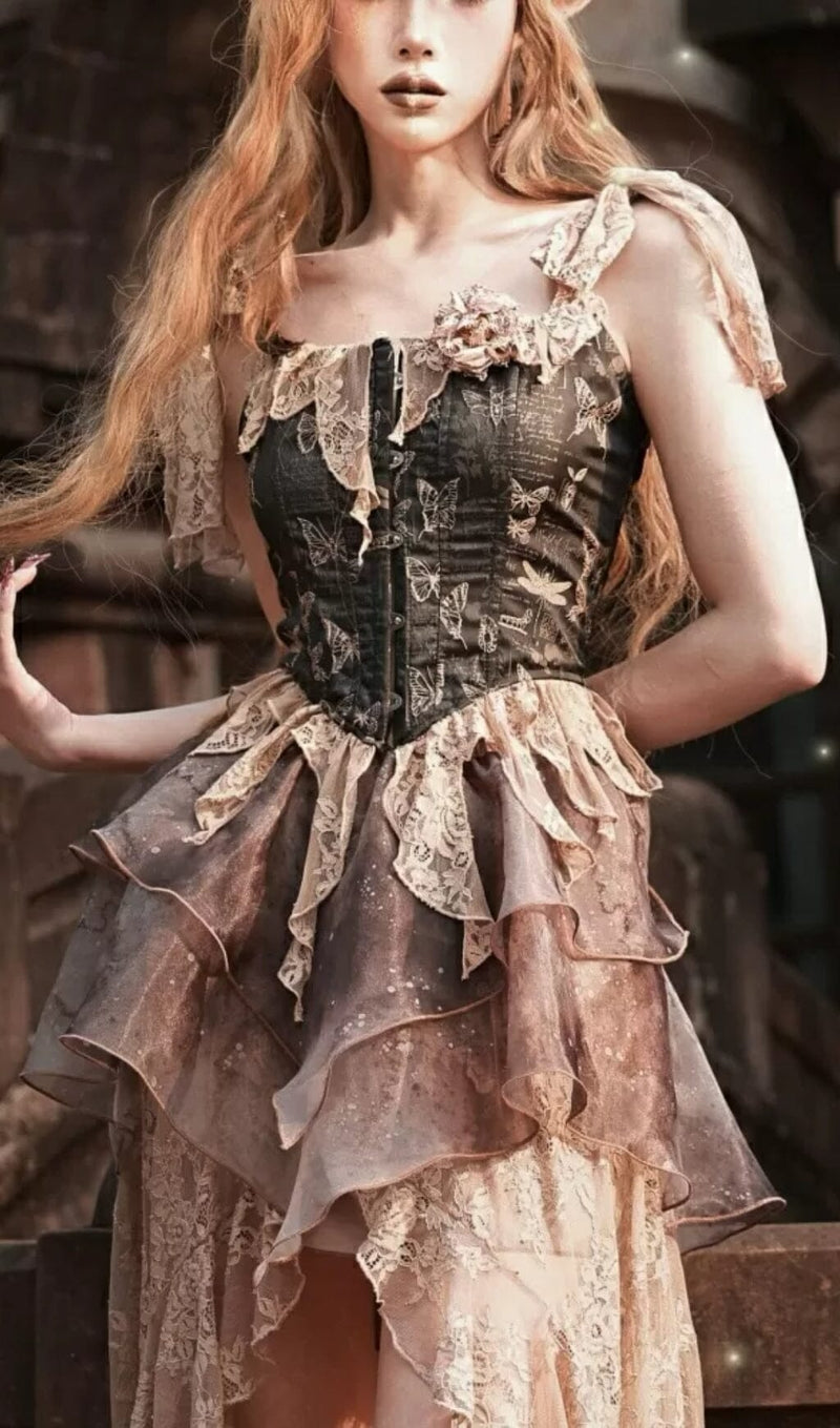 RETRO LEAVES FISHBONE GOTHIC CORSET TOP sis label 
