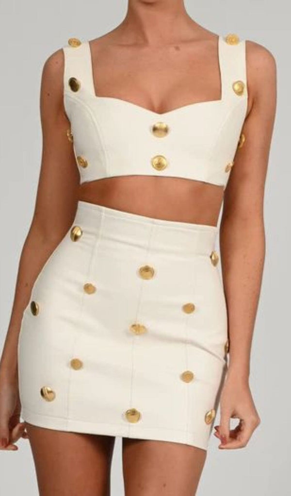 LEATHER BUTTON TWO PIECES SUIT IN WHITE styleofcb 