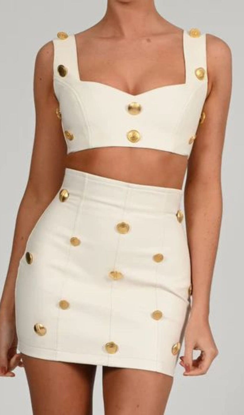 LEATHER BUTTON TWO PIECES SUIT IN WHITE styleofcb 