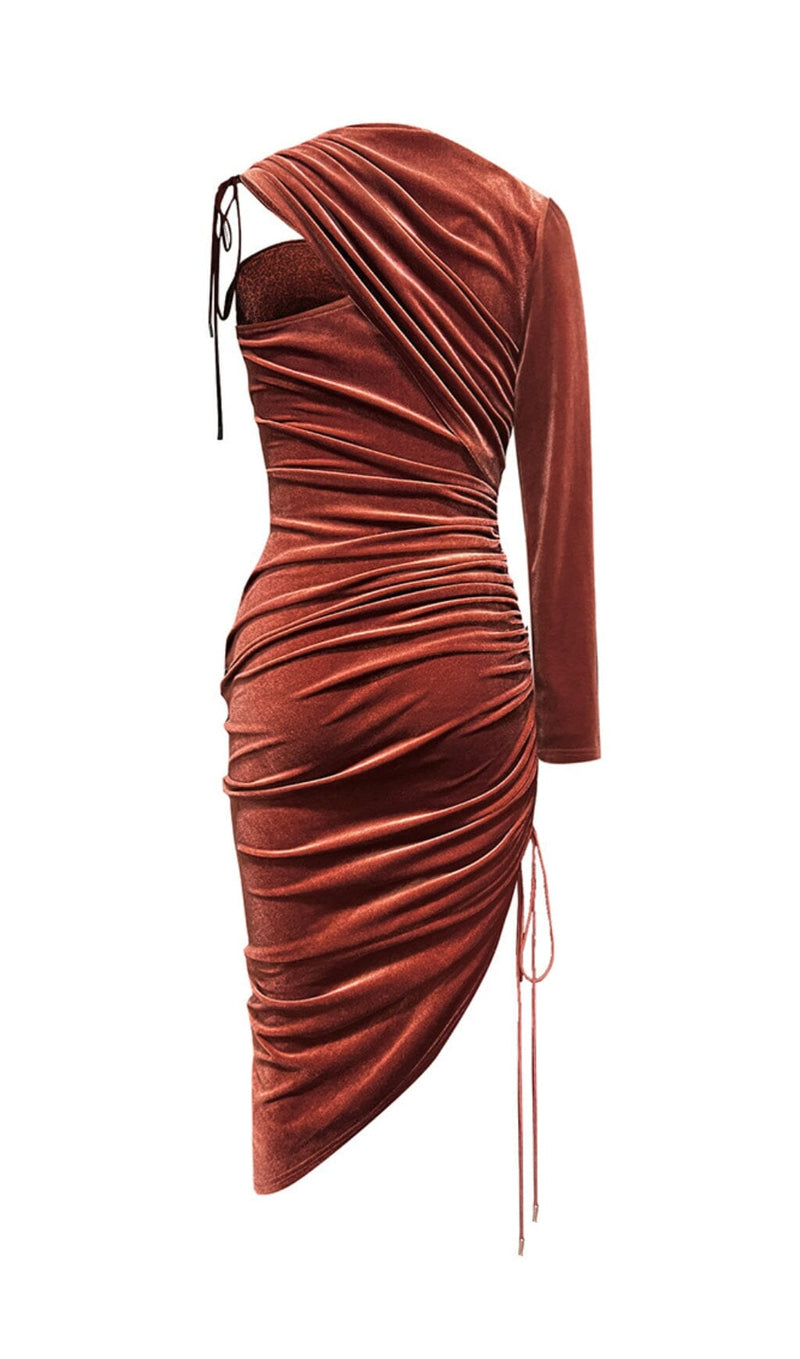 BROWN VELVET DRAWSTRING HIP WRAP MIDI DRESS styleofcb 