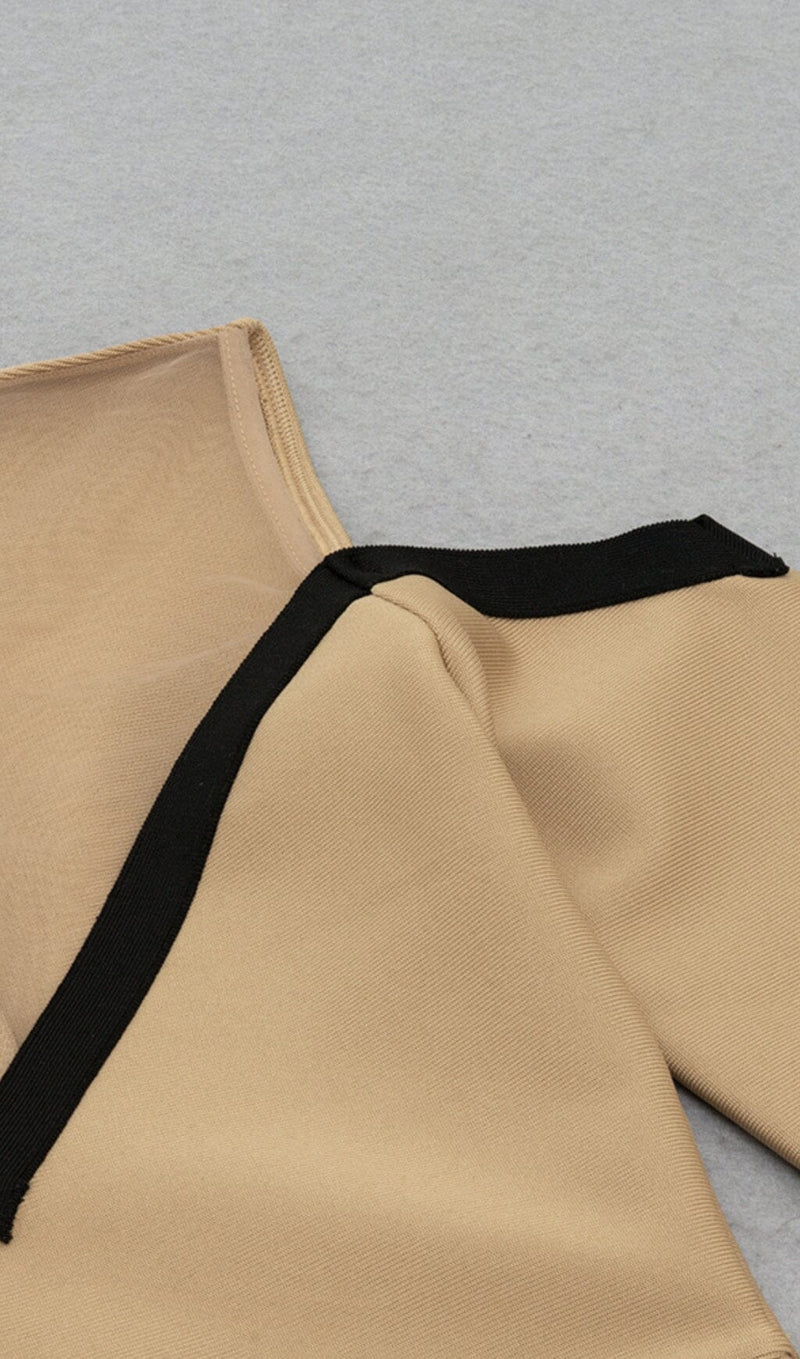 TULLE V-NECK SLIT DRESS IN CAMEL styleofcb 