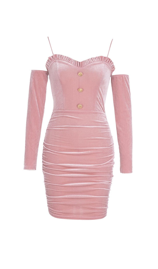 PINK LONG SLEEVE VELVET MINI DRESS styleofcb 