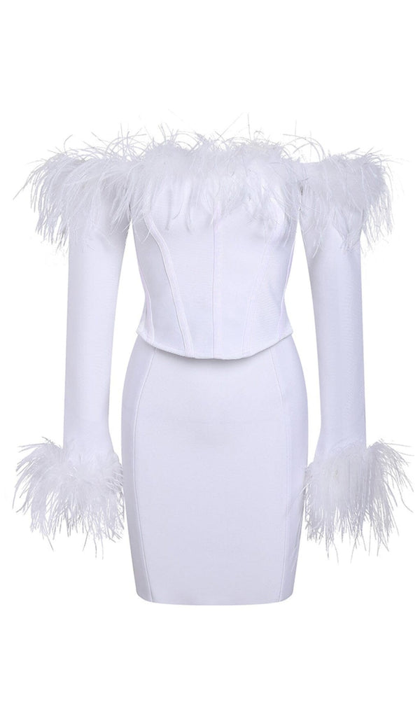 FEATHER CORSET MINI DRESS IN WHITE styleofcb 