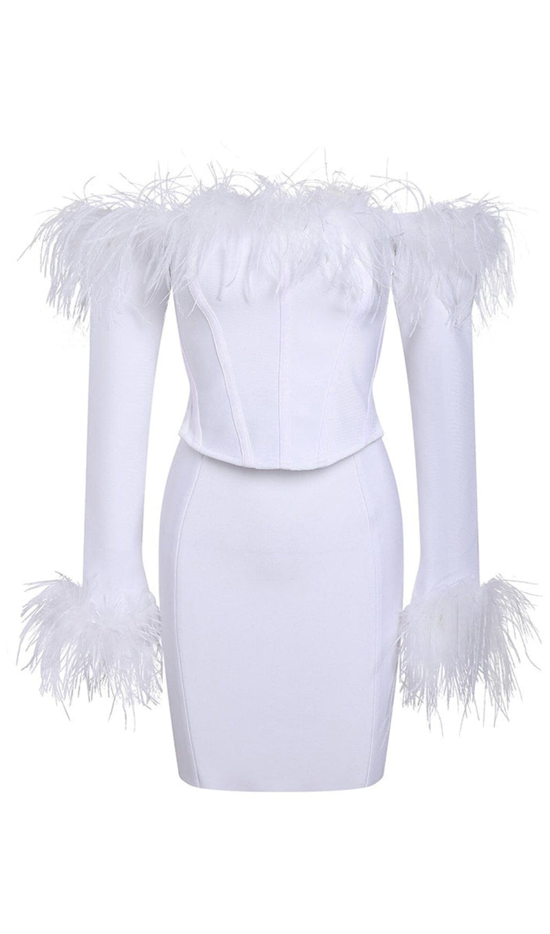 FEATHER CORSET MINI DRESS IN WHITE styleofcb 
