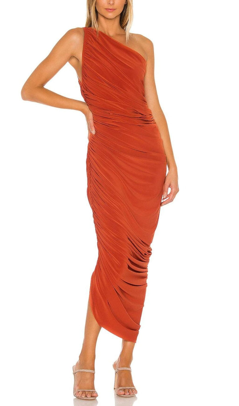 PLEATED SLEEVELESS ONE-SHOULDER DRESS styleofcb 