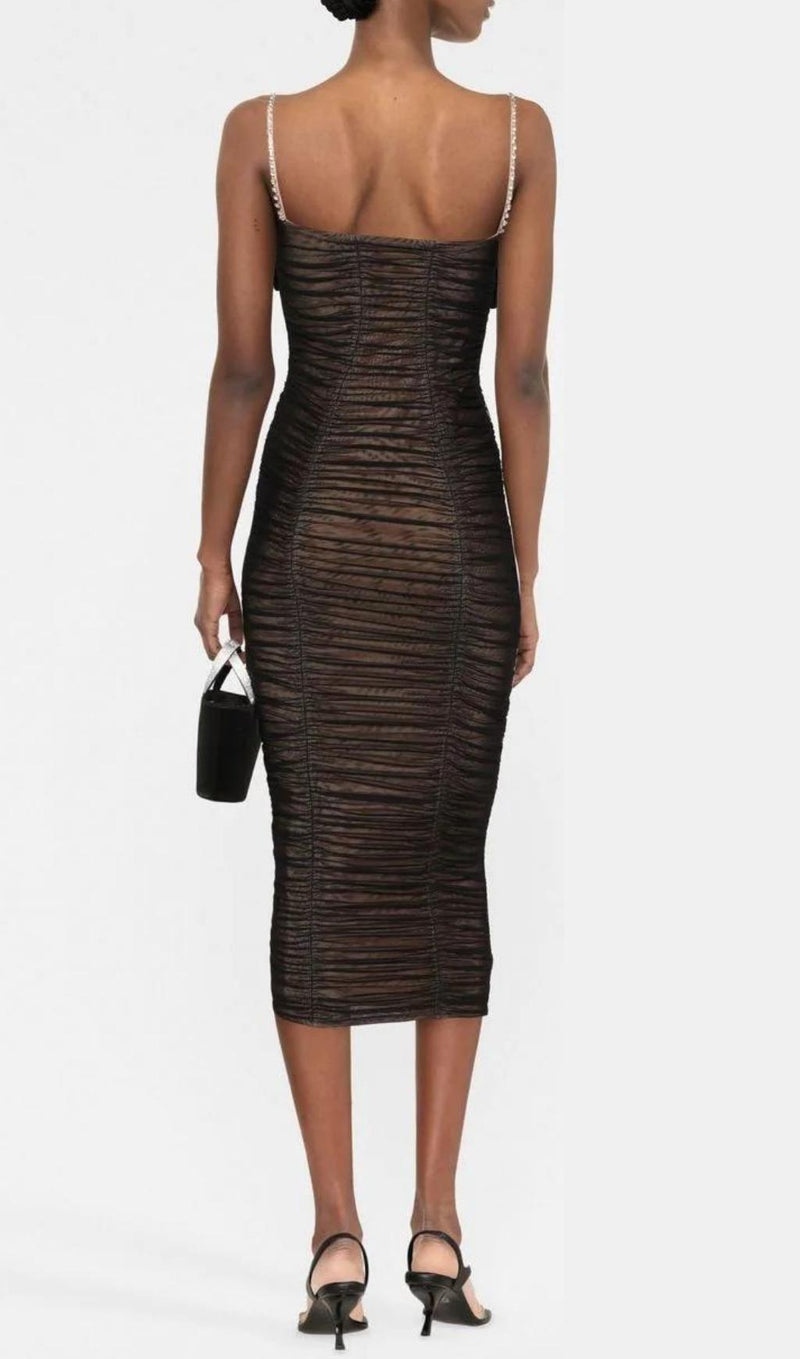 BOW MESH STRAPPY MIDI DRESS IN BLACK styleofcb 