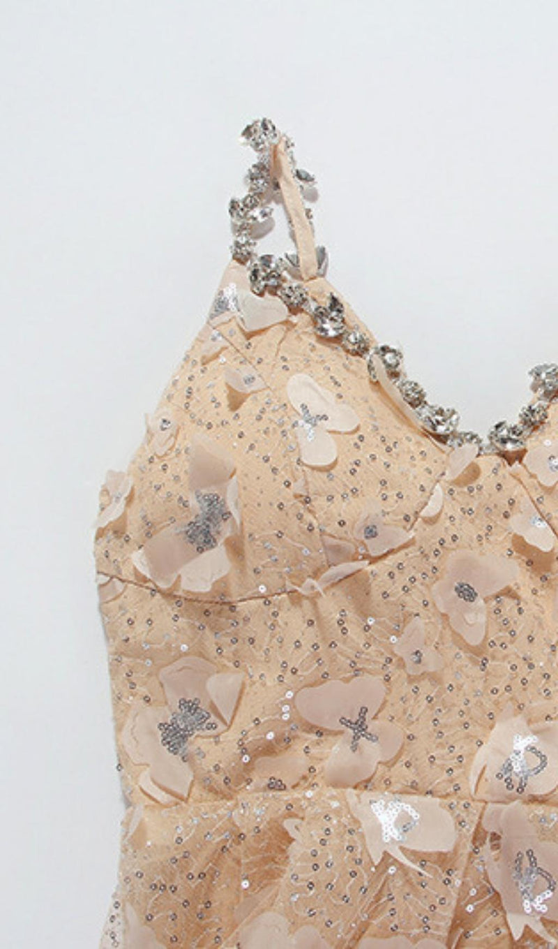SEQUIN BUTTERFLY EMBELLISHED CRYSTAL MIDI DRESS styleofcb 