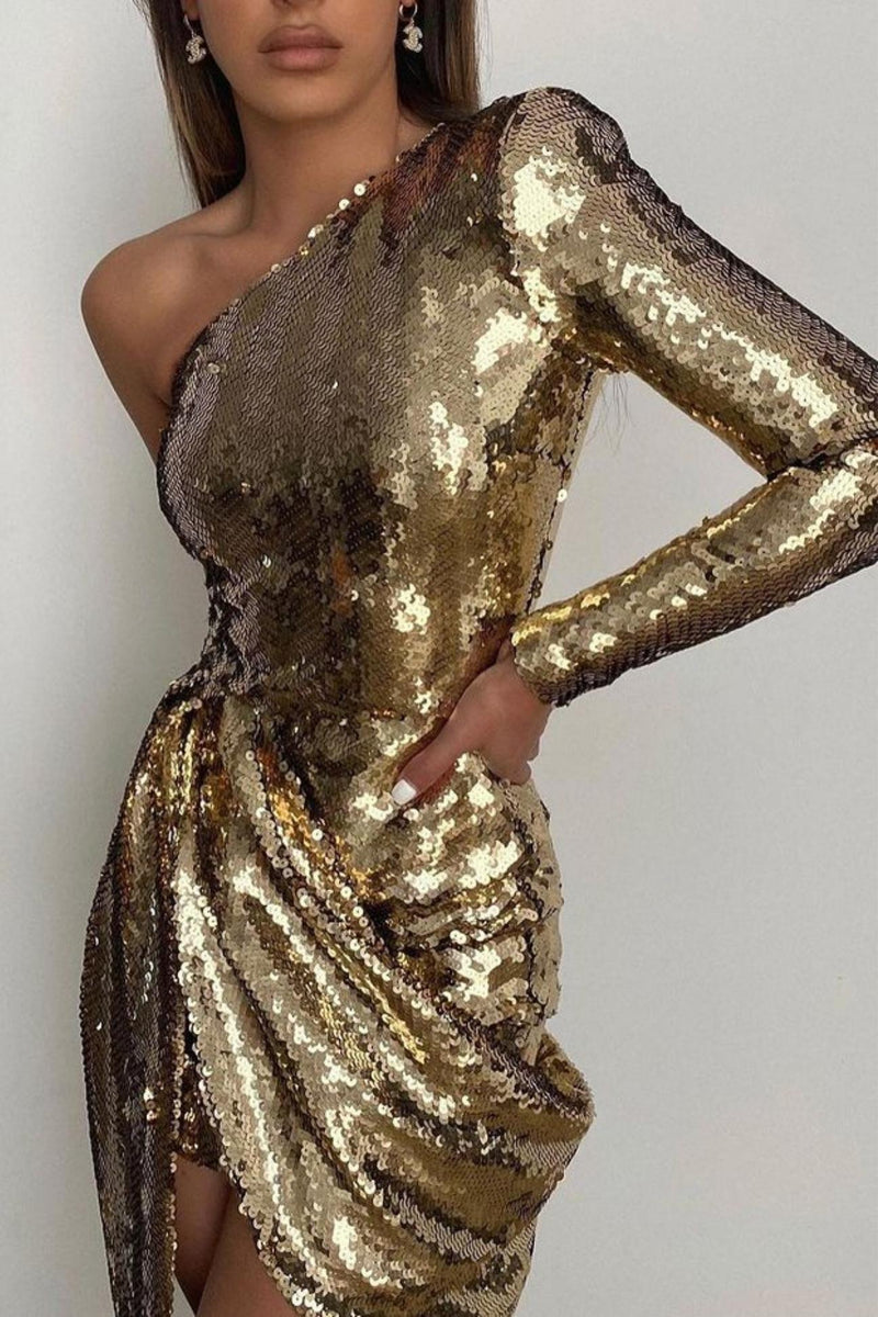 SEQUINS MINI DRESS IN GOLD Dresses styleofcb 
