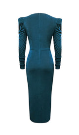 GREY-BLUE HIGH SLIT SLIM-FIT KNIT MIDI DRESS styleofcb 
