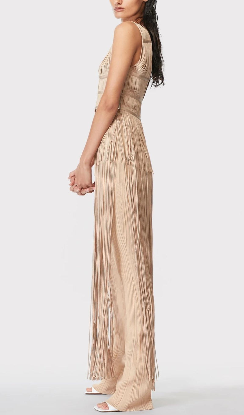 TASSEL BACKLESS JUMPSUIT IN KHAKI styleofcb 