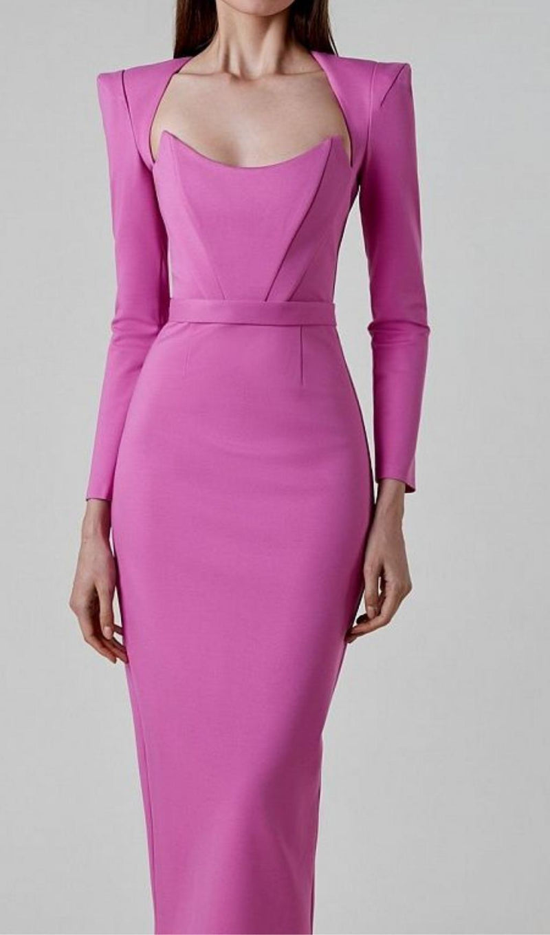 SQUARE SHOULDER CORSET MIDI DRESS styleofcb 