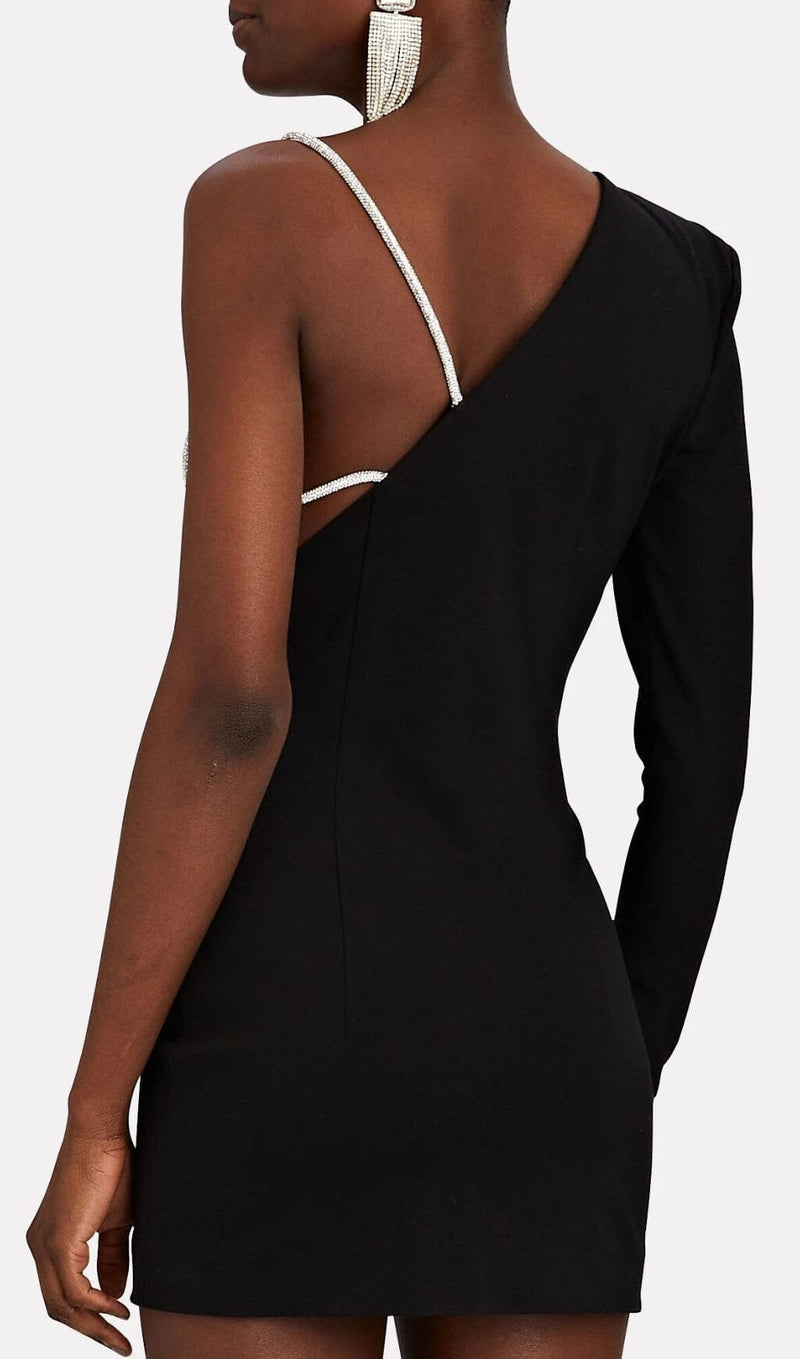 BLACK ONE SHOULDER CRYSTAL MINI DRESS Dresses styleofcb 