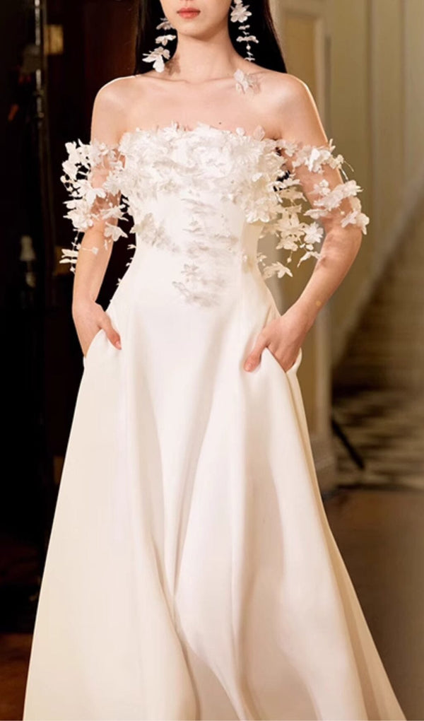 FLORAL 3D APPLIQUÉS SATIN MAXI DRESS Dresses styleofcb 