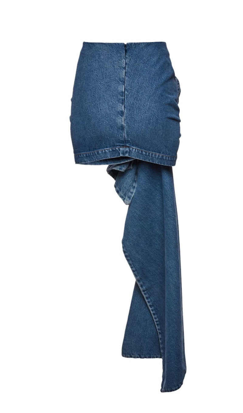 MOICU FLOWER ASYMMETRIC HEM DENIM SKIRT styleofcb 