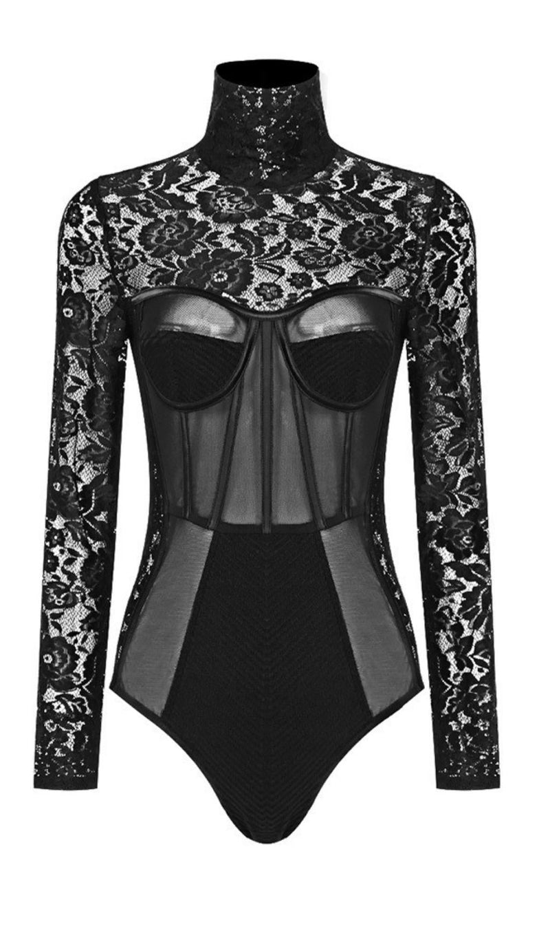 LACE LONG SLEEVE MINI DRESS IN BLACK Dresses styleofcb 