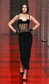 MESH CORSET SPLIT MAXI DRESS IN BLACK styleofcb 