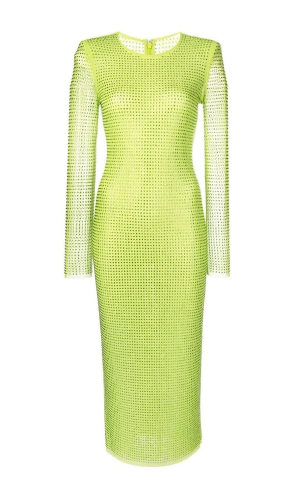 CRYSTAL EMBELLISHED MIDI DRESS IN YELLOW styleofcb 