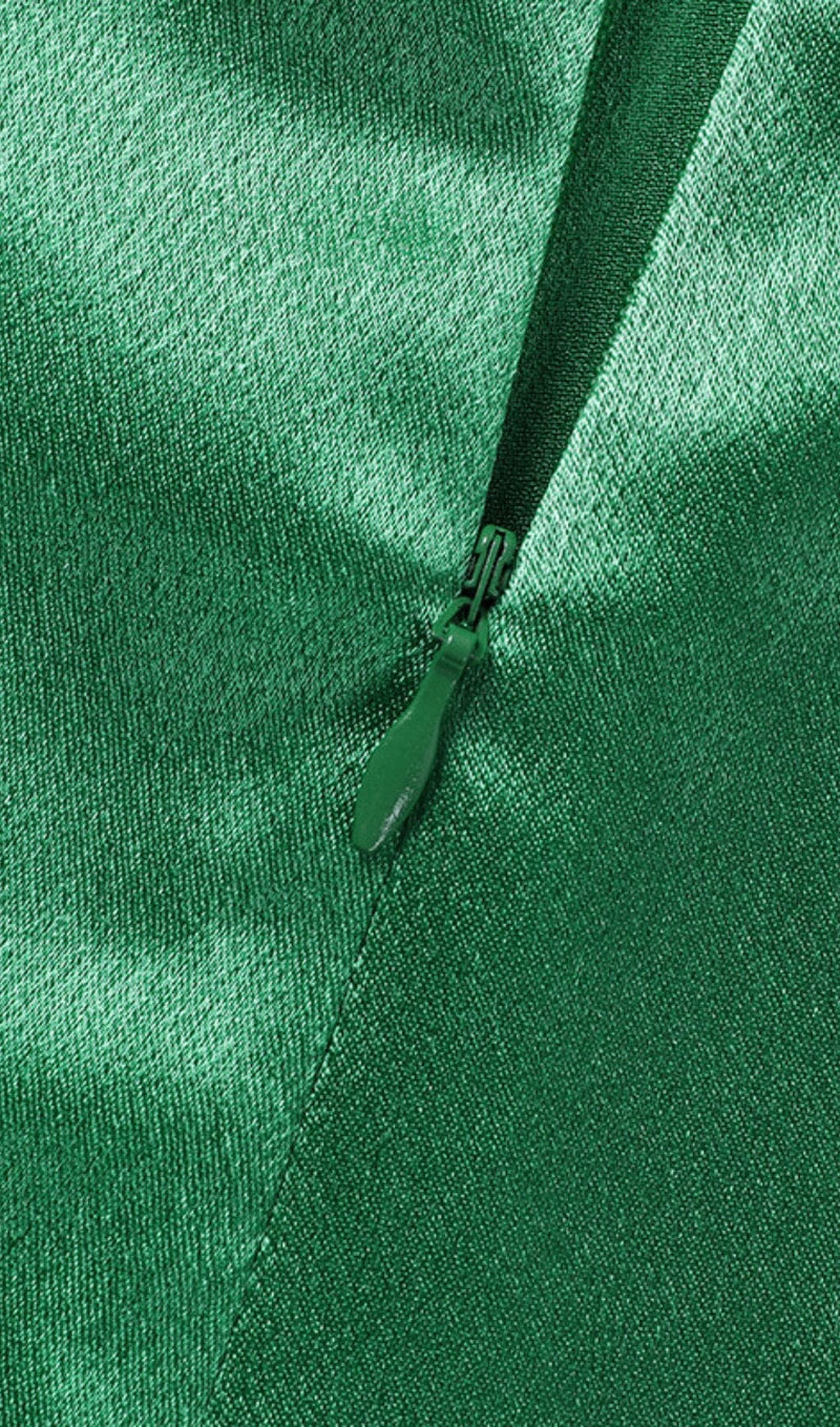 MONTEGO GREEN SATIN SIDE SLIT DRESS Dresses styleofcb 