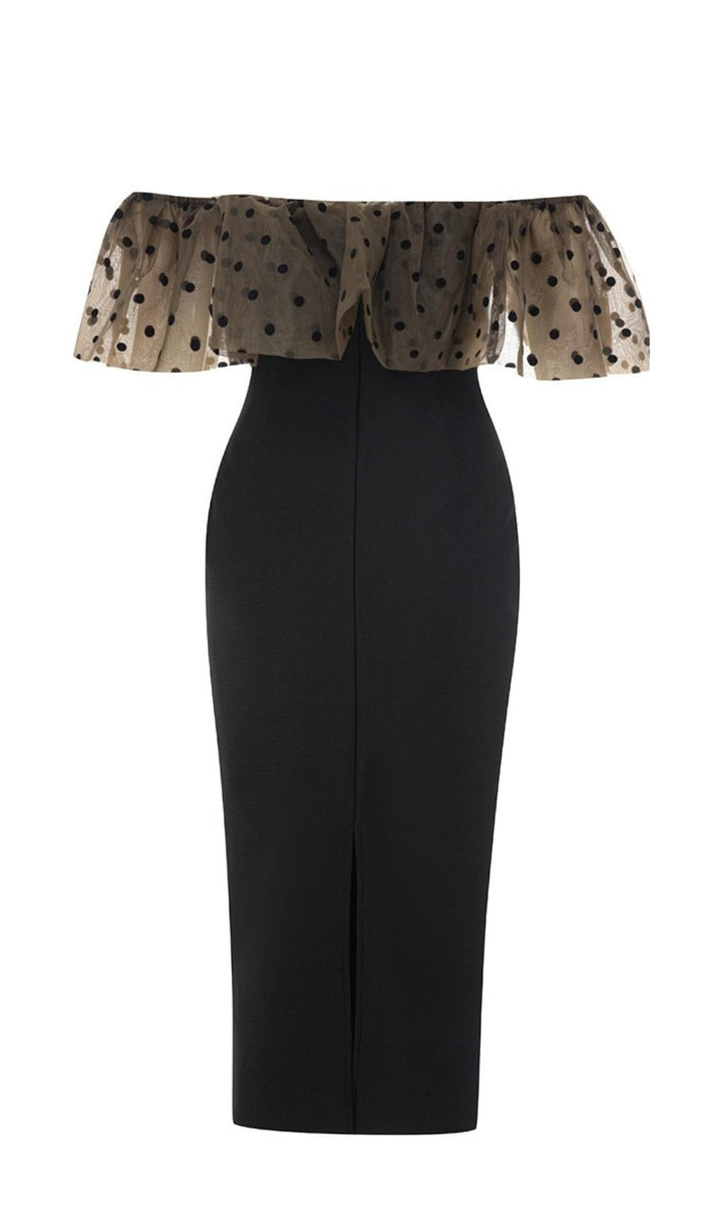OFF THE SHOULDER MIDI DRESS IN BLACK DRESSES styleofcb 