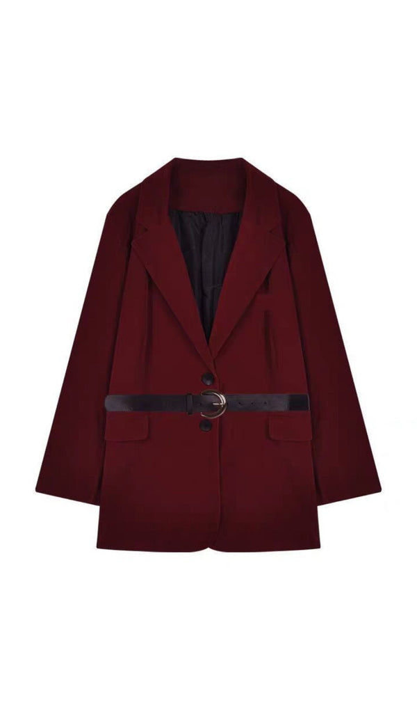 RED VELVET BLAZER WITH BELT