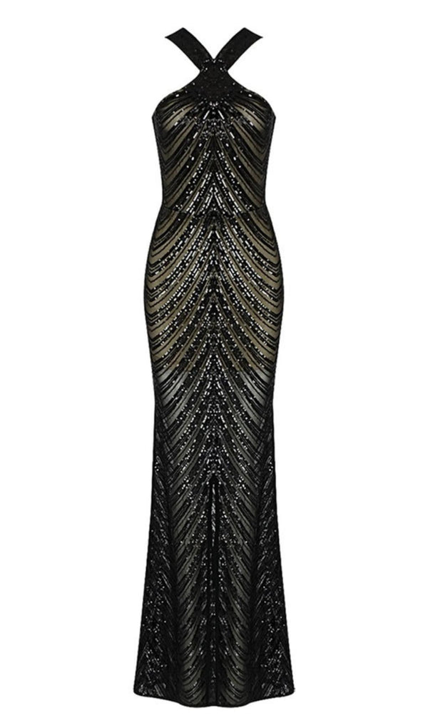 HALTER SEQUIN MAXI DRESS IN BLACK Dresses styleofcb 