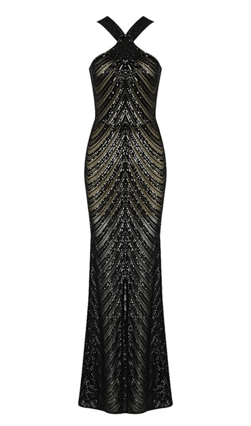 HALTER SEQUIN MAXI DRESS IN BLACK Dresses styleofcb 