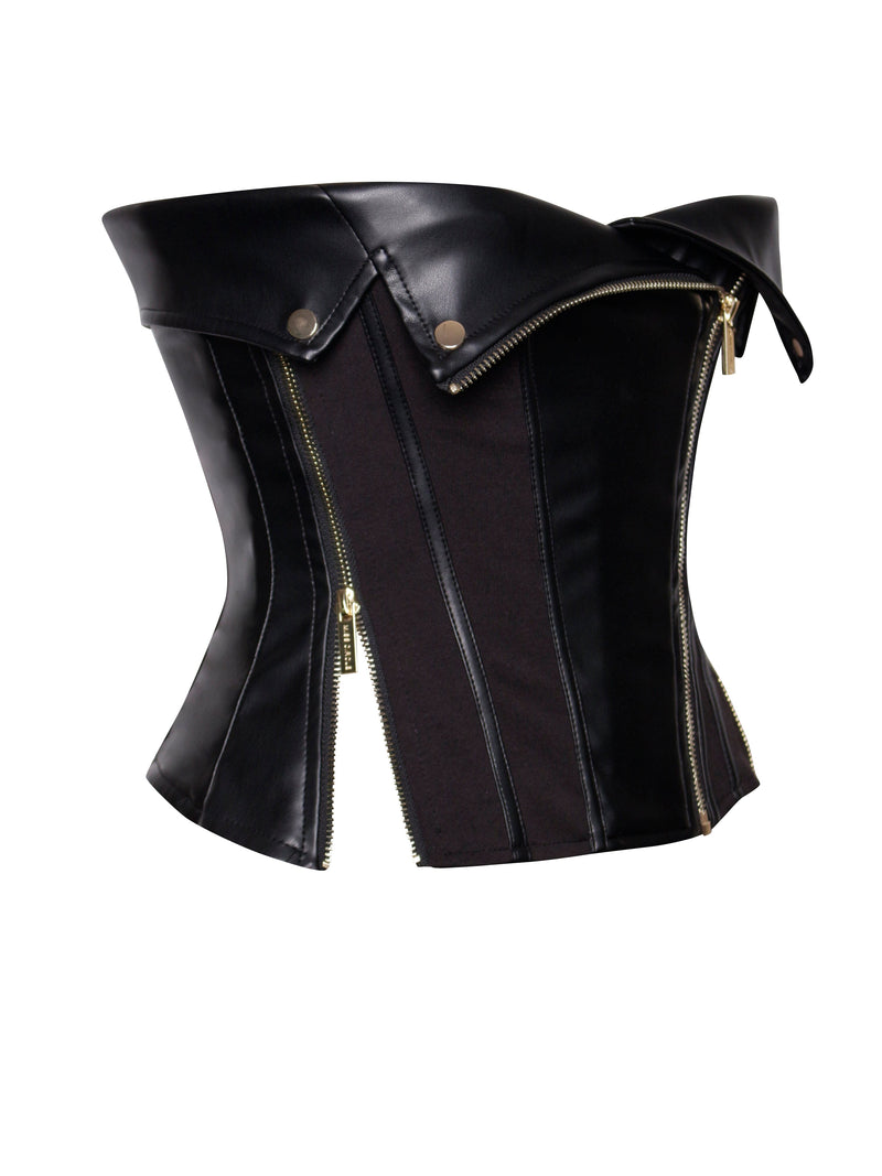MERLINA BLACK VEGAN LEATHER BUSTIER TOP Tops styleofcb 