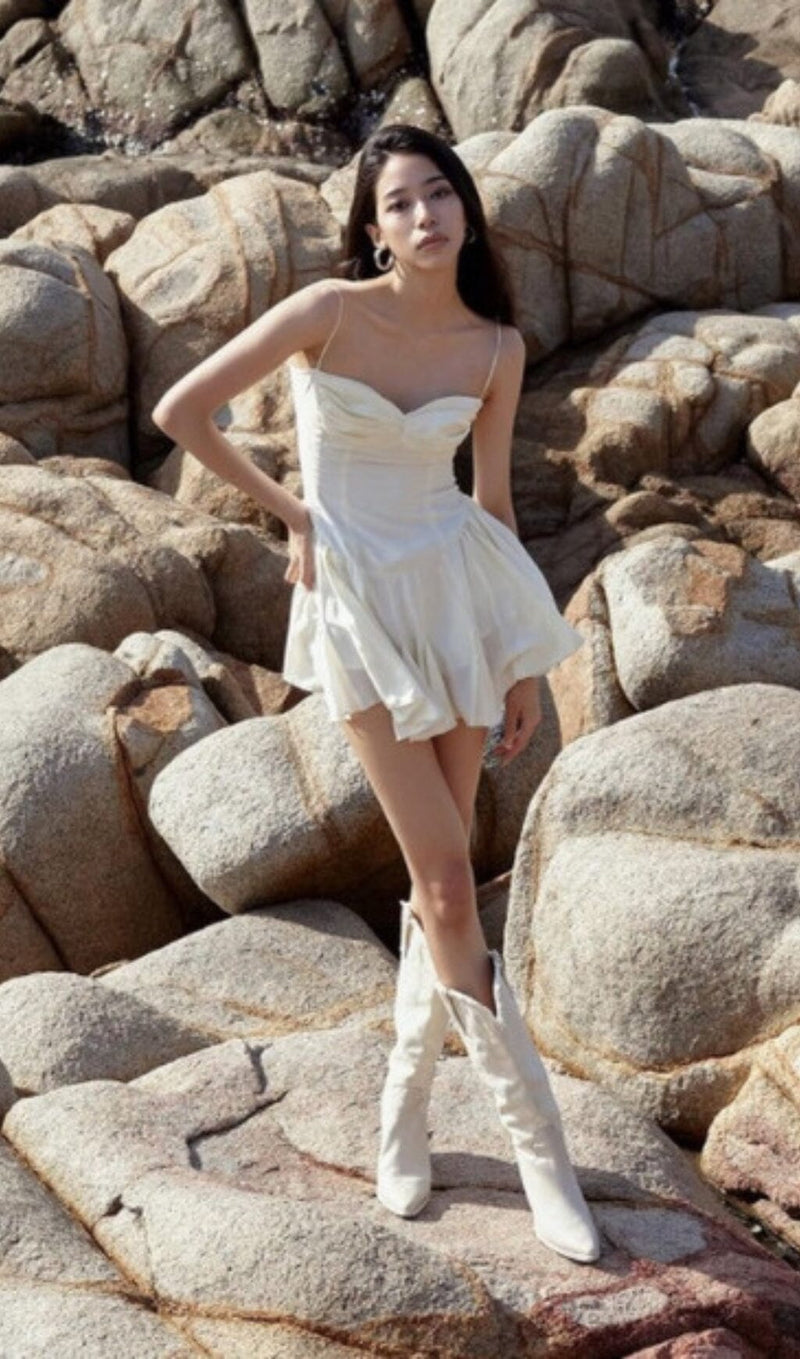 STRAPLESS SUSPENDER MINI DRESS IN WHITE DRESS styleofcb 
