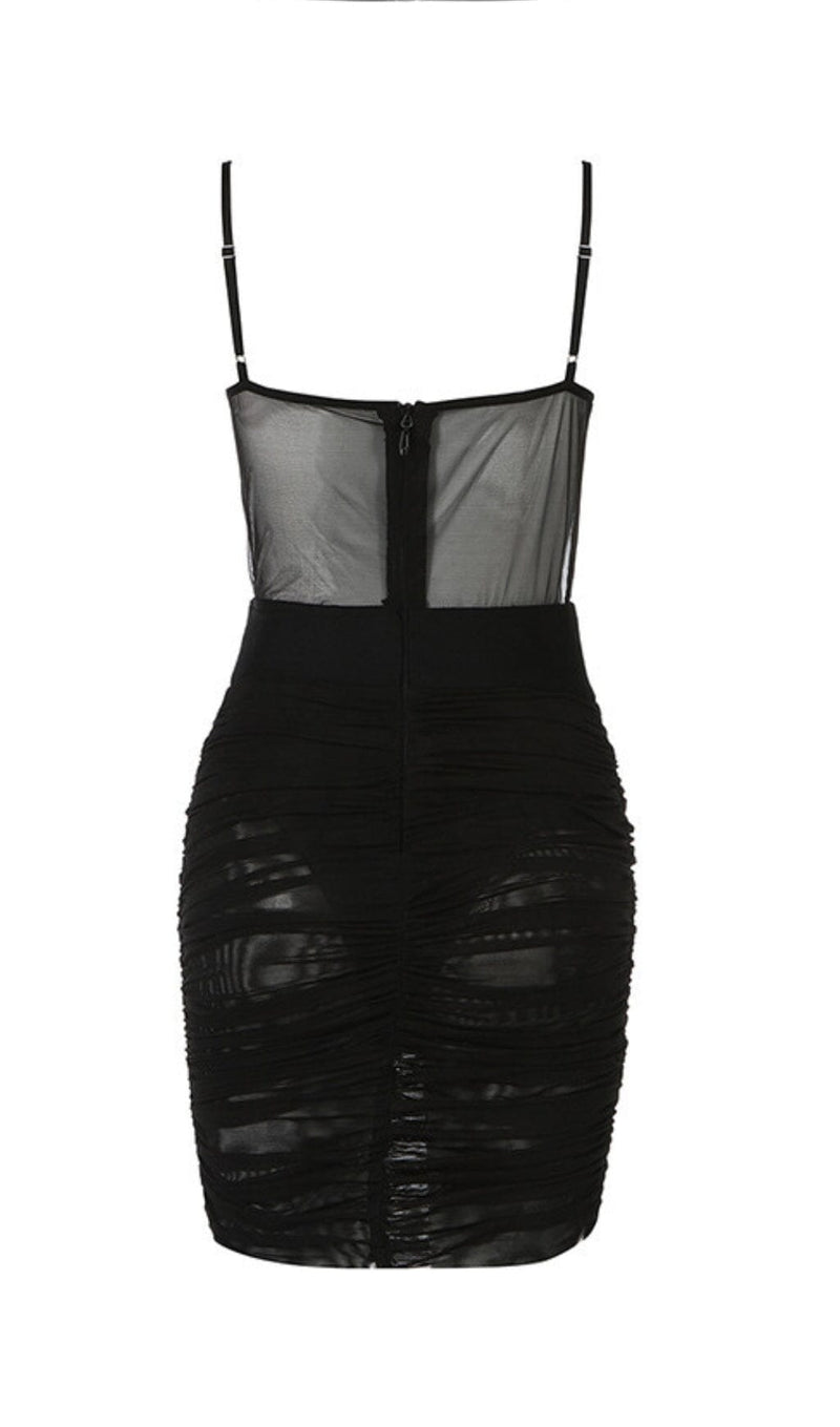 GAUZE TRANSPARENT BAMBOO BUCKLE BELT DRESS IN BLACK styleofcb 