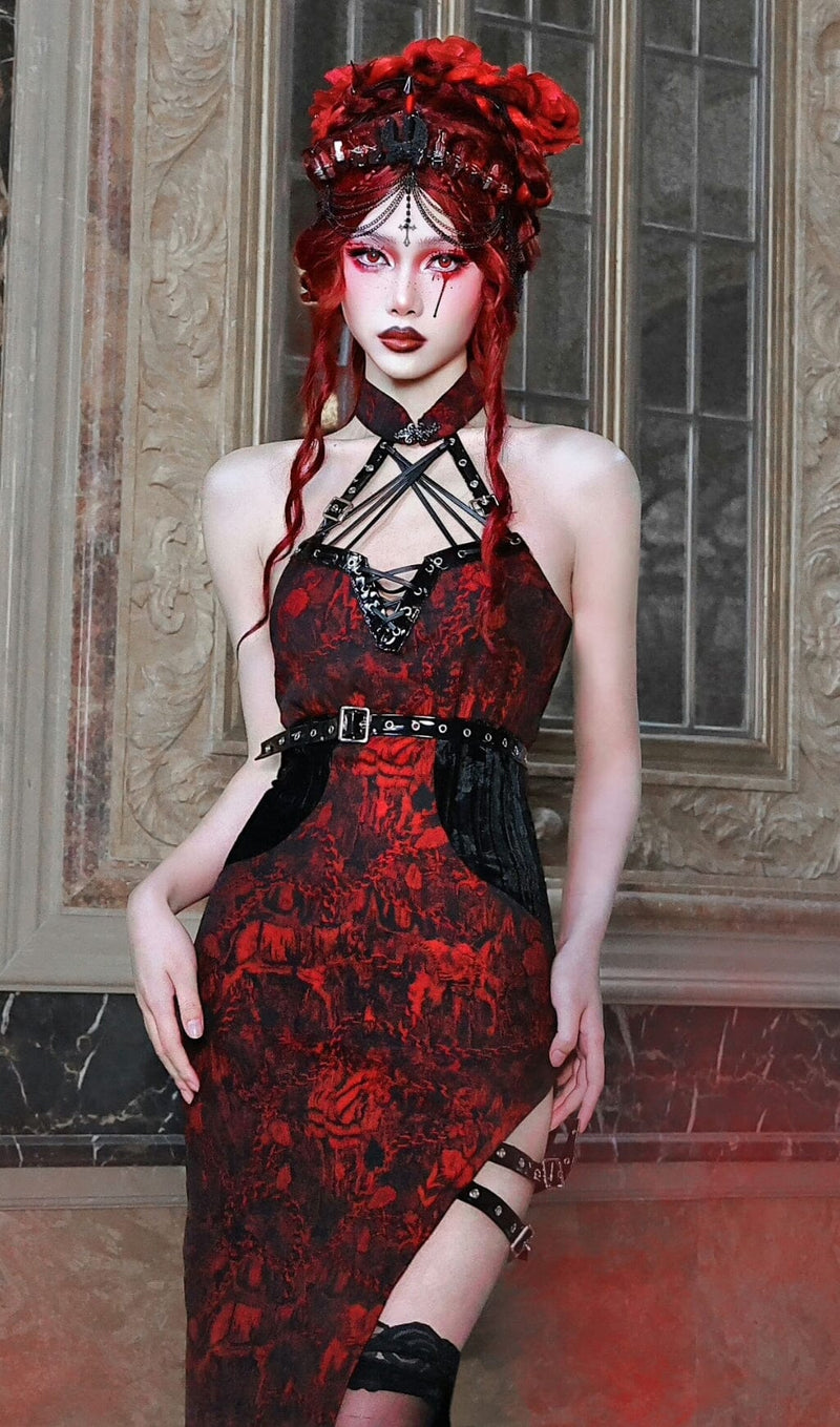 JACQUARD QIPAO ROMANTIC GOTH THIGH-HIGH SLIT DRESS sis label 