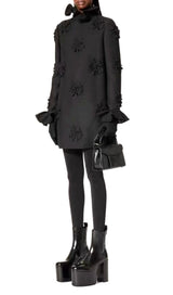 GIANNA STEREO FLOWER RUFFLE MINI DRESS IN BLACK styleofcb 