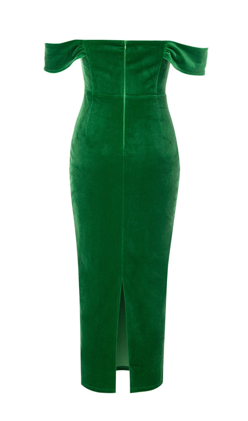 OFF SHOULDER CORSET MIDI DRESS IN GREEN styleofcb 