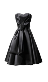 STRAPLESS SATIN MIDI DRESS IN BLACK styleofcb 