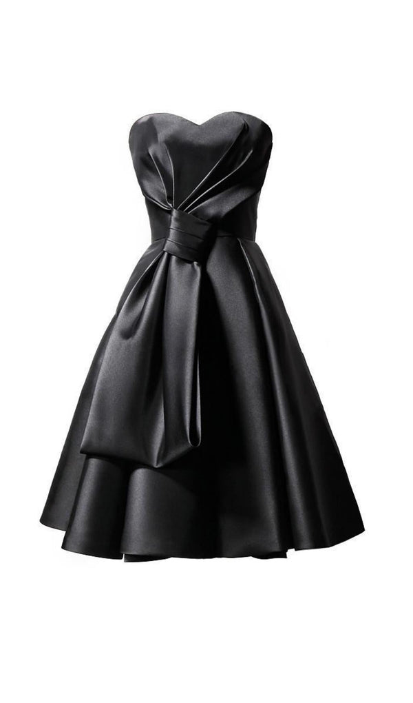 STRAPLESS SATIN MIDI DRESS IN BLACK styleofcb 