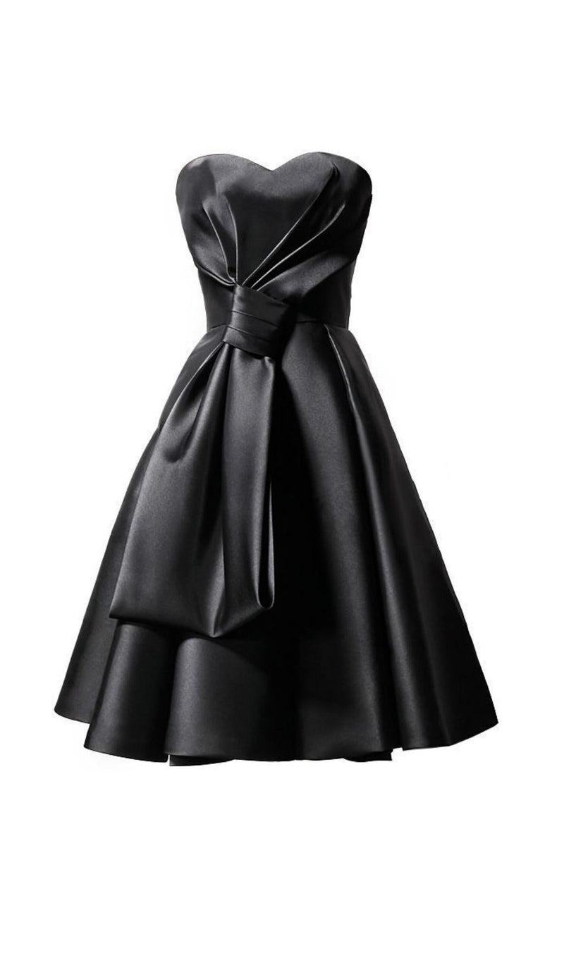 STRAPLESS SATIN MIDI DRESS IN BLACK styleofcb 