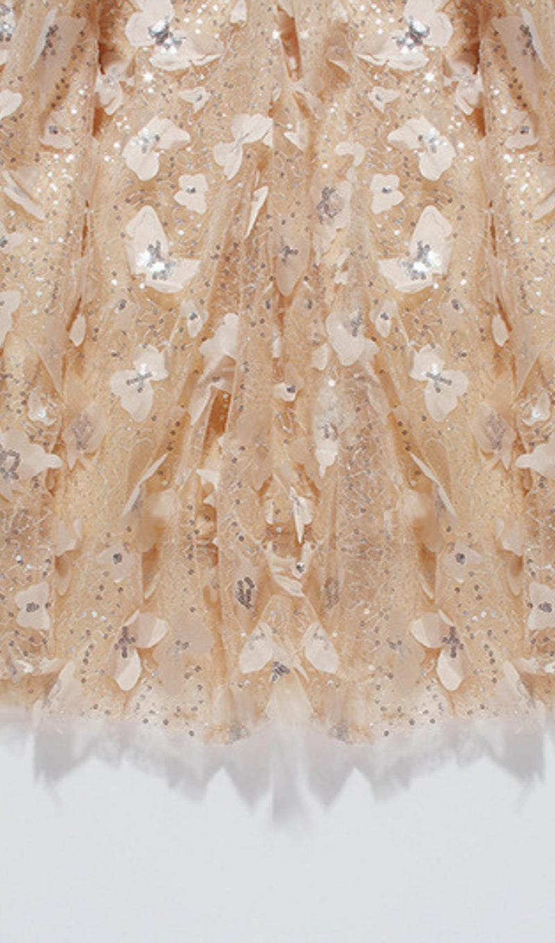 SEQUIN BUTTERFLY EMBELLISHED CRYSTAL MIDI DRESS styleofcb 