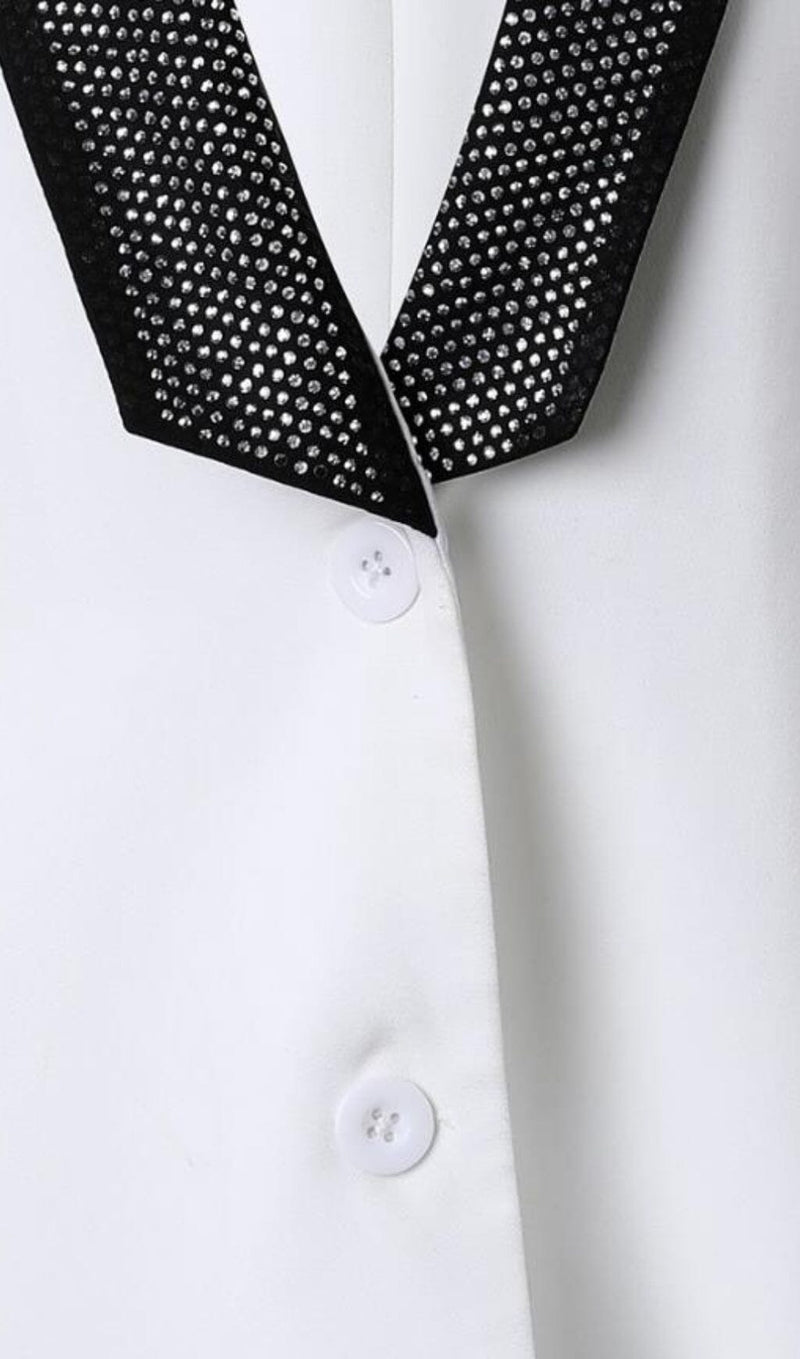 V-NECK DIAMOND DECORATIVE NECKLINE CLOAK DRESS IN WHITE styleofcb 