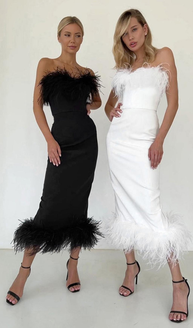 FEATHER BODYCON MIDI DRESS Dresses styleofcb 