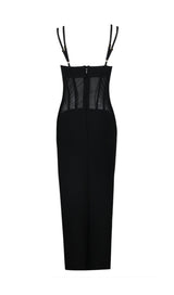 MESH CORSET SPLIT MAXI DRESS IN BLACK styleofcb 