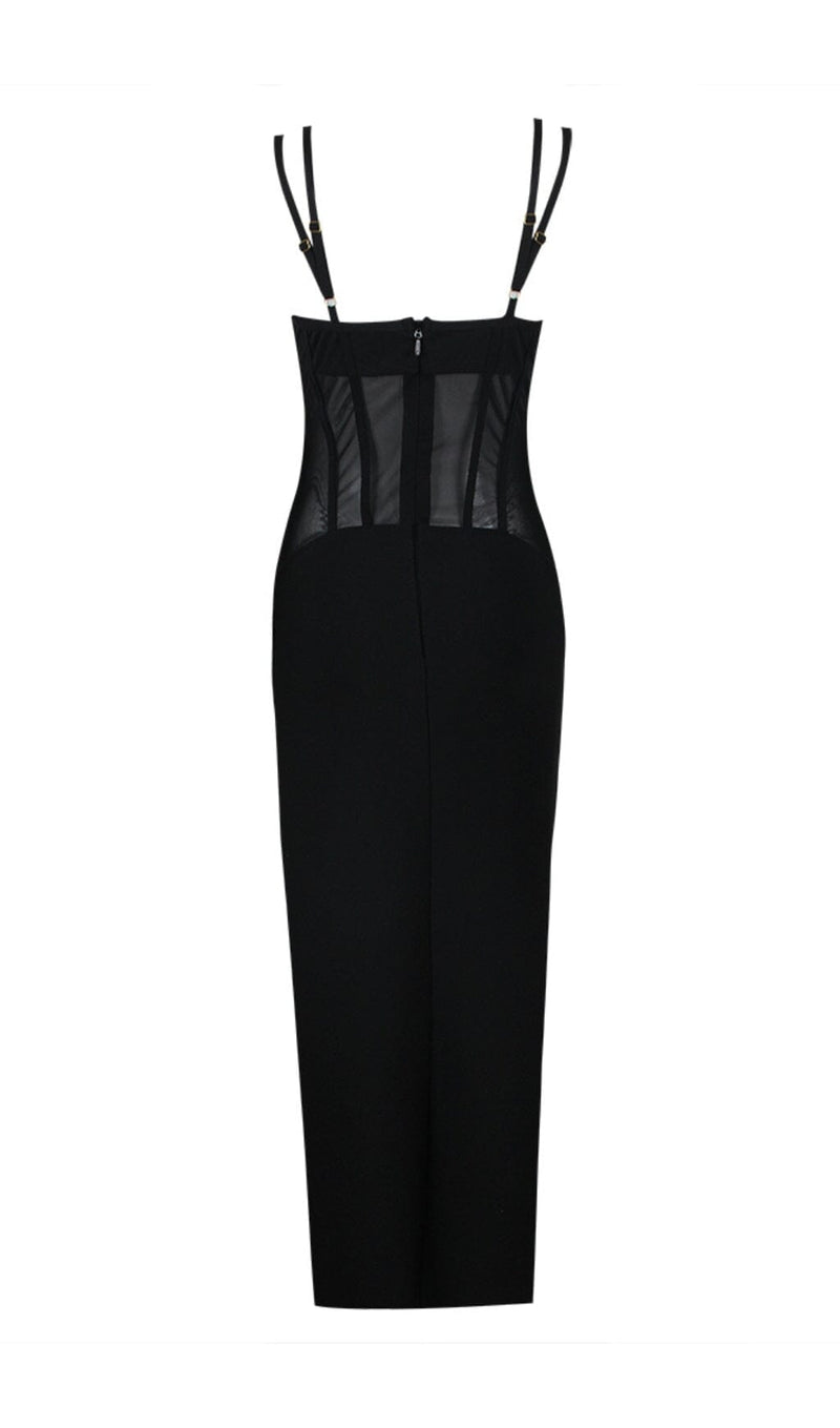 MESH CORSET SPLIT MAXI DRESS IN BLACK styleofcb 
