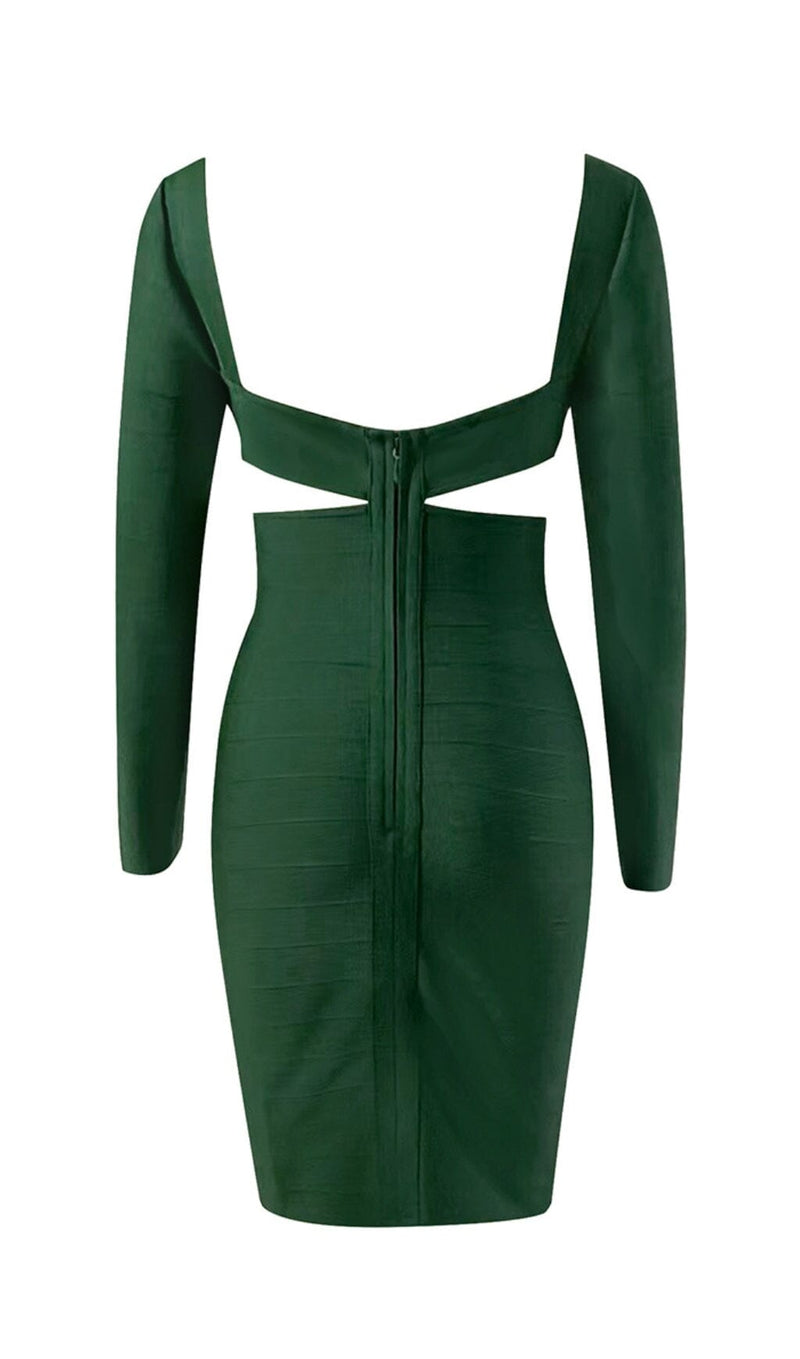 BANDAGE LONG SLEEVE MINI DRESS IN GREEN styleofcb 
