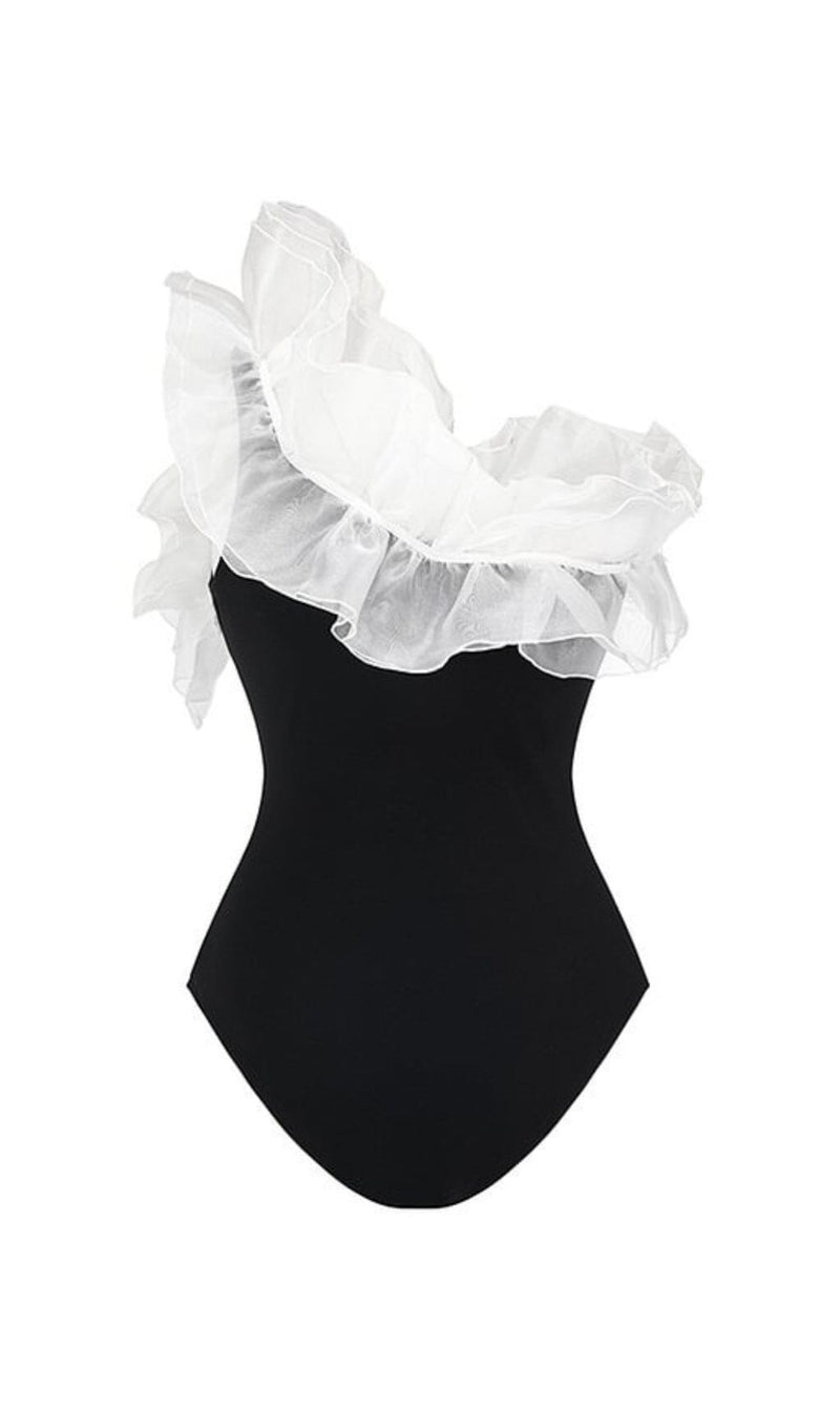 ONE SHOUDER RUFFLE STITCHING ONE PIECE SWIMSUIT styleofcb 