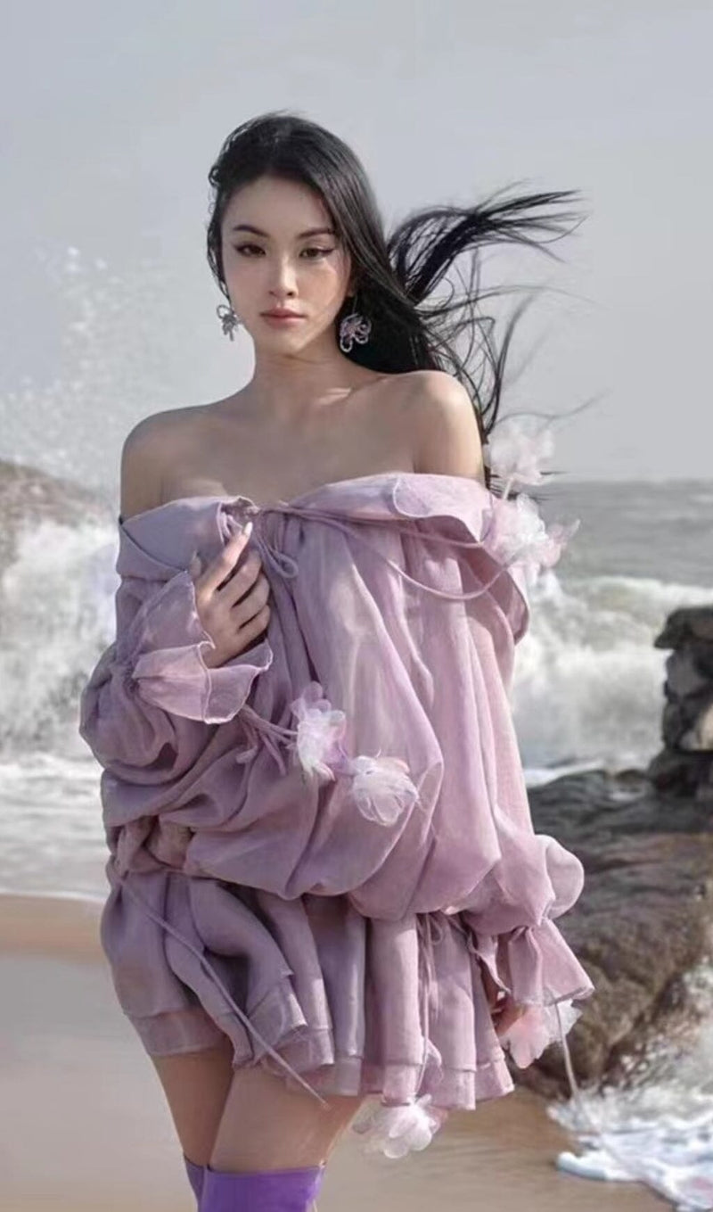 LACE COLD-SHOULDER MINI DRESS IN PURPLE styleofcb 