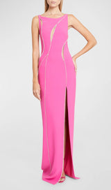 CRYSTAL WAVY CUTOUT THIGH-SLIT CADY GOWN styleofcb 