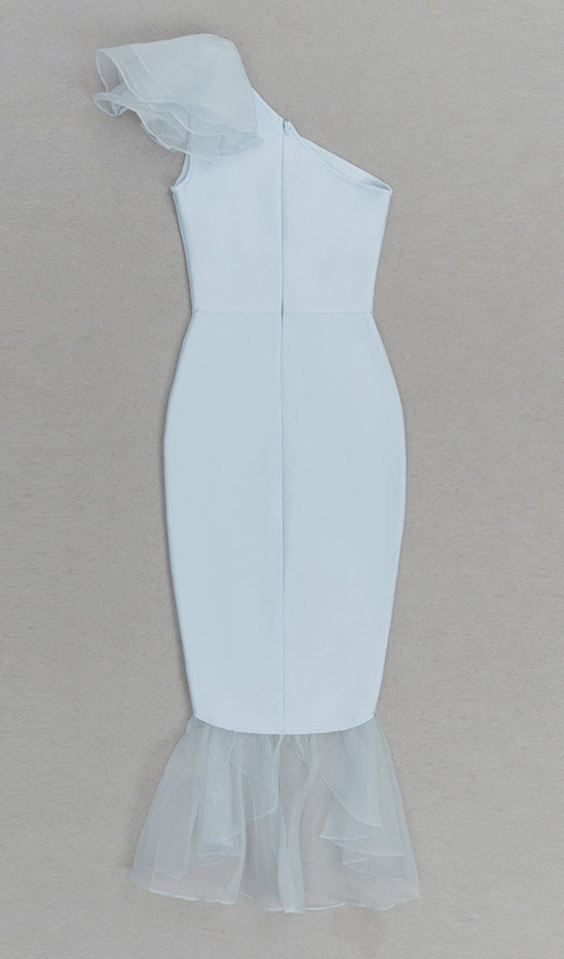 BANDAGE ONE-SHOULDER MIDI DRESS IN LIGHT BLUE styleofcb 