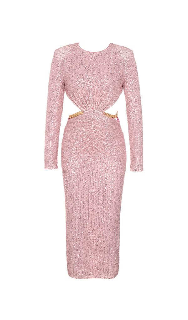 PINK WAIST HOLLOW BACK SLIT MIDI DRESS styleofcb 