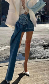 MOICU FLOWER ASYMMETRIC HEM DENIM SKIRT styleofcb 